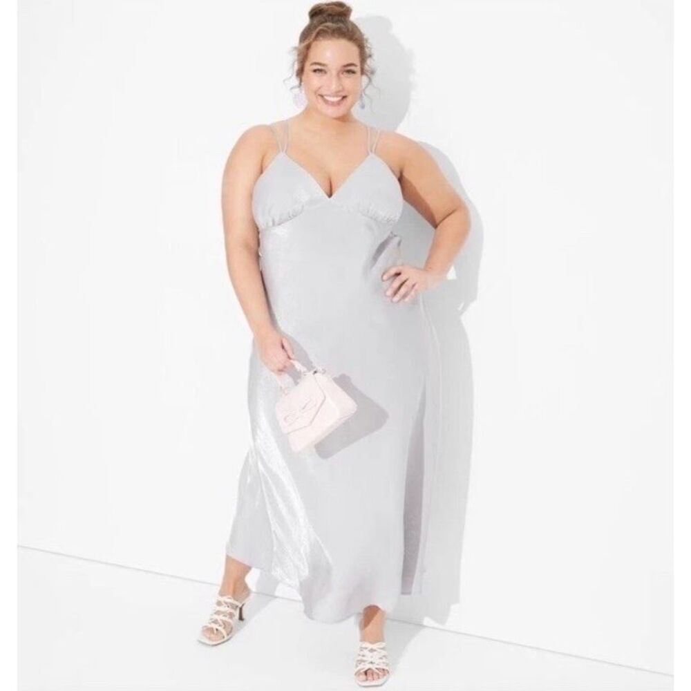 wedding Women's Silver Maxi Slip Dress Wild Fable XXL Flowy 2XL Satin evening